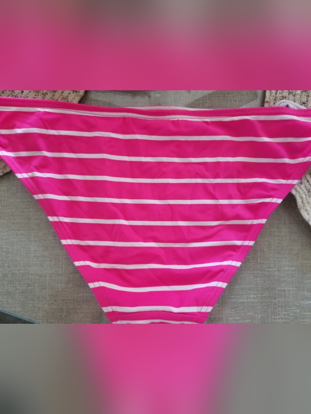 Pink White Stripe Bikini Set, Push Up Top 38 B   Bottom Size 6,  Size Medium - Picture 5 of 5